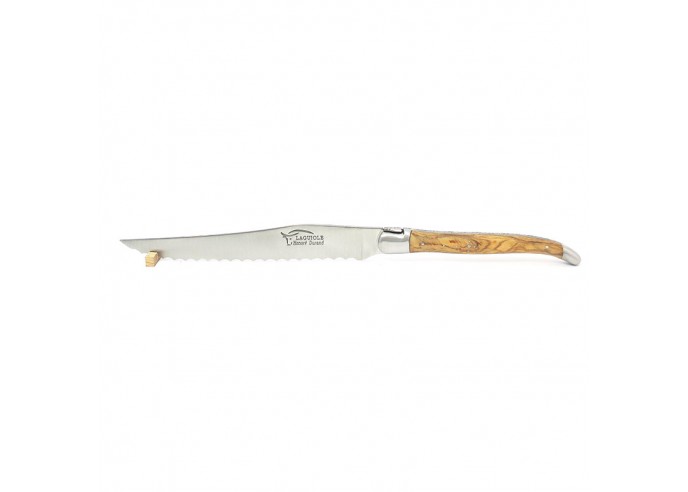 Couteau à pain Laguiole. Finition inox mat avec manche fin en bois d'olivier