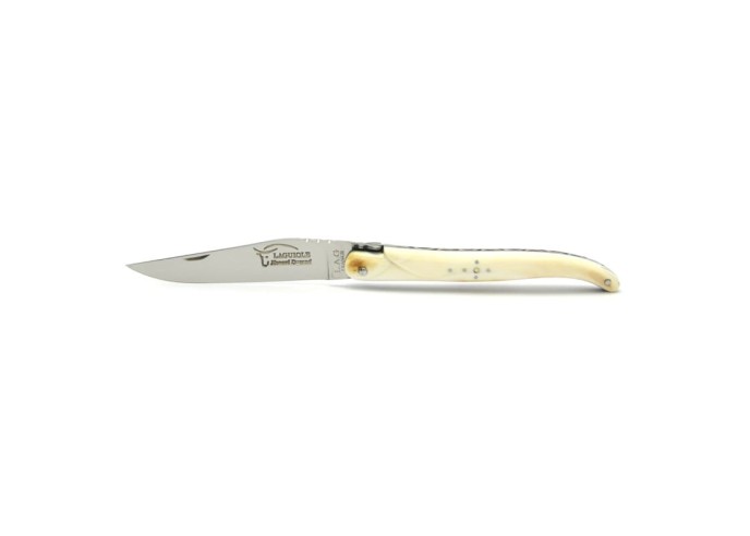 Laguiole pliant, 12 cm, abeille forgée, lame seule, plein manche, manche en dent de phacochere