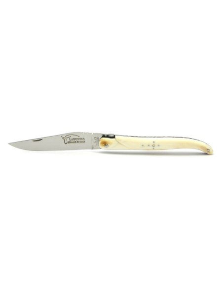 Laguiole pliant, 12 cm, abeille forgée, lame seule, plein manche, manche en dent de phacochere