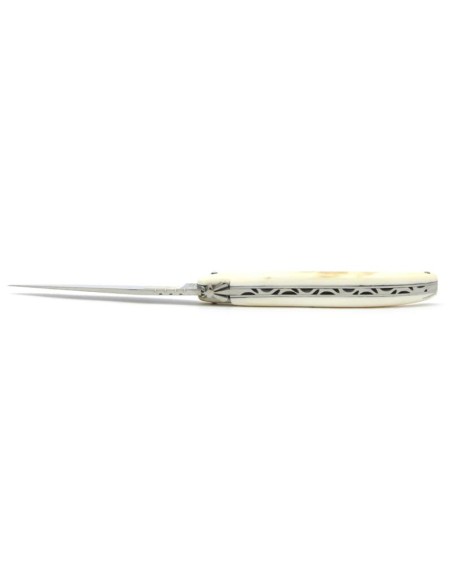 Laguiole pliant, 12 cm, abeille forgée, lame seule, plein manche, manche en dent de phacochere