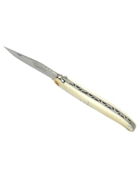 Laguiole pliant, 12 cm, abeille forgée, lame seule, plein manche, manche en dent de phacochere