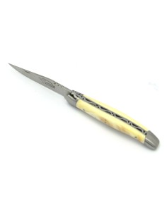 Laguiole pliant, 11 cm, abeille forgée, lame seule, mitres inox mat, manche en dent de phacochere