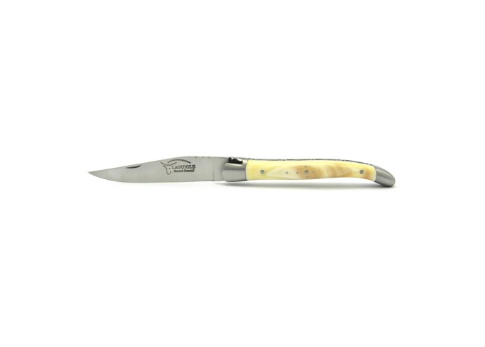 Laguiole pliant, 11 cm, abeille forgée, lame seule, mitres inox mat, manche en dent de phacochere