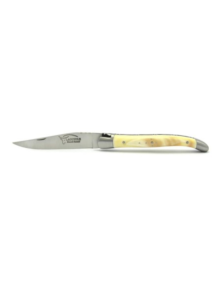 Laguiole pliant, 11 cm, abeille forgée, lame seule, mitres inox mat, manche en dent de phacochere