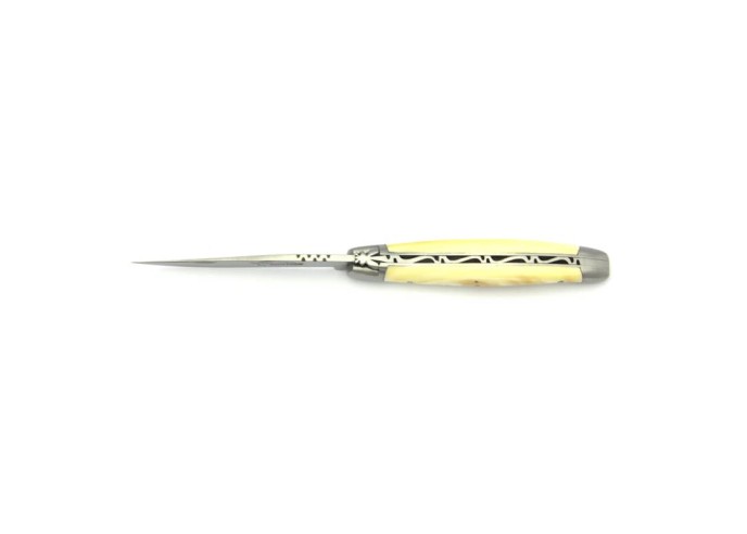 Laguiole pliant, 11 cm, abeille forgée, lame seule, mitres inox mat, manche en dent de phacochere