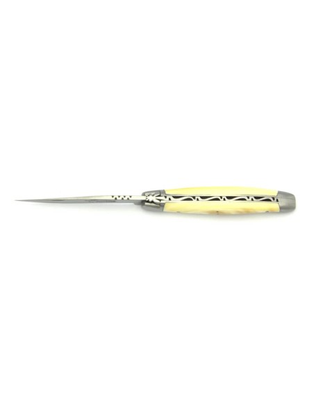 Laguiole pliant, 11 cm, abeille forgée, lame seule, mitres inox mat, manche en dent de phacochere