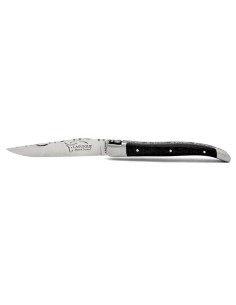 Laguiole pliant, 10 cm, abeille forgée, lame seule, ciselé dessus dessous, mitres inox mat, manche en fibre de carbone 2