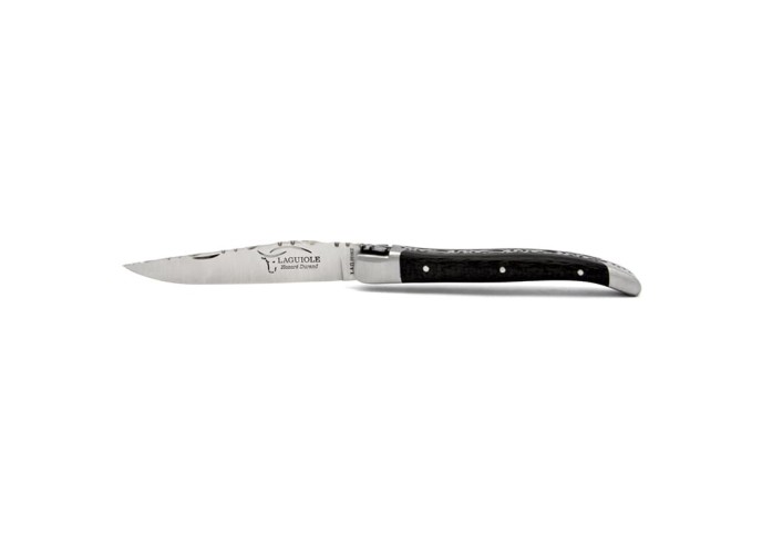 Laguiole pocket knife, 10 cm, forged bee, top and bottom chiseling, carbon fiber handle with matt bolsters