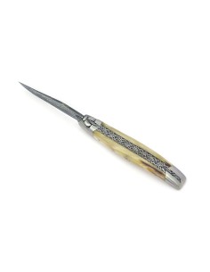 laguiole 12cm damast klinge biene und feder mit meissel handziseliert griff aus hornspitze