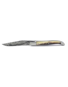 laguiole 12cm damast klinge biene und feder mit meissel handziseliert griff aus hornspitze 2