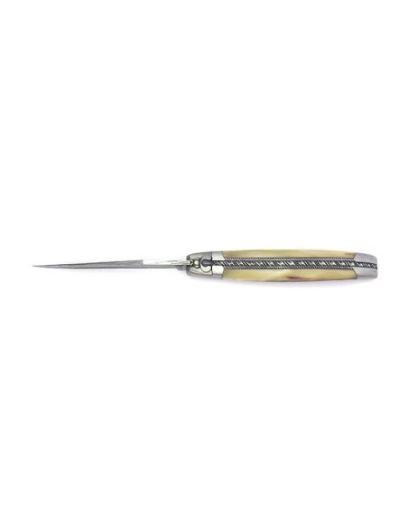 laguiole 12cm damast klinge biene und feder mit meissel handziseliert griff aus hornspitze