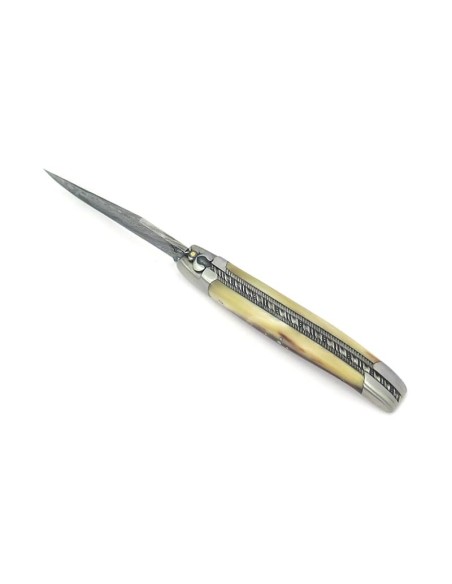 laguiole 12cm damast klinge biene und feder mit meissel handziseliert griff aus hornspitze