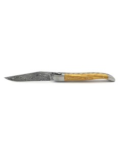 laguiole 12cm damast klinge biene und feder mit meissel handziseliert griff aus Olivenholz 2