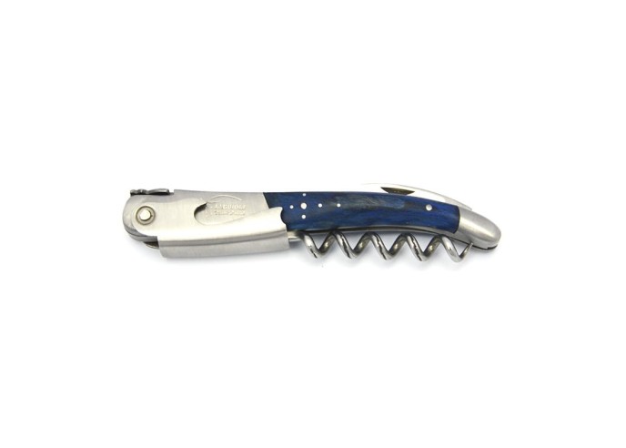 Sommelier Laguiole manche galbé, hêtre teinté bleu, 1 mitre inox mat