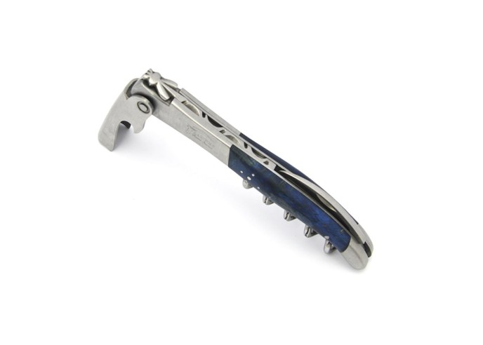 Sommelier Laguiole manche galbé, hêtre teinté bleu, 1 mitre inox mat
