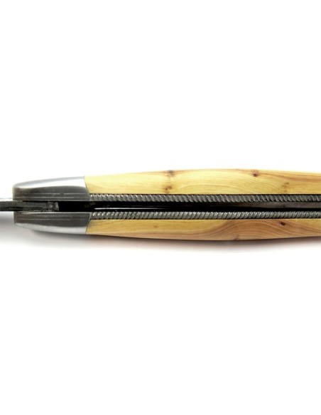 laguiole pocket knife 12 cm bee and spring chiseled with file damascus steel blade pale horn tip handle
