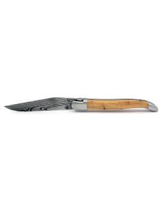 Laguiole pliant, 12 cm, lame Damas sauvage, abeille et ressort ciselés burin, manche en genévrier 2