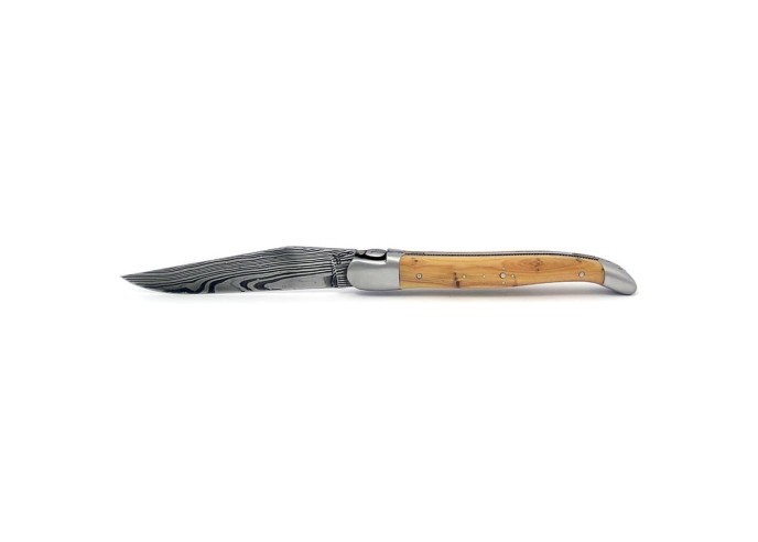 laguiole pocket knife 12 cm bee and spring chiseled with file damascus steel blade pale horn tip handle