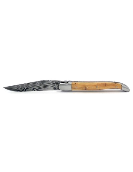 laguiole pocket knife 12 cm bee and spring chiseled with file damascus steel blade pale horn tip handle