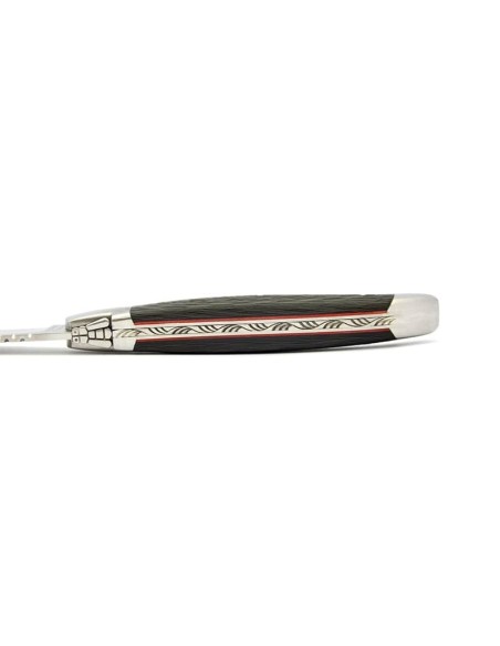Laguiole Steakmesser, Heftbacken aus mattem Edelstahl, breiterer Griff aus Karbonfaser