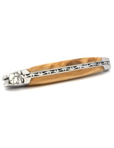 Laguiole Klappmesser, 12cm, Feuerwehrhelm, Griff aus Olivenholz 2