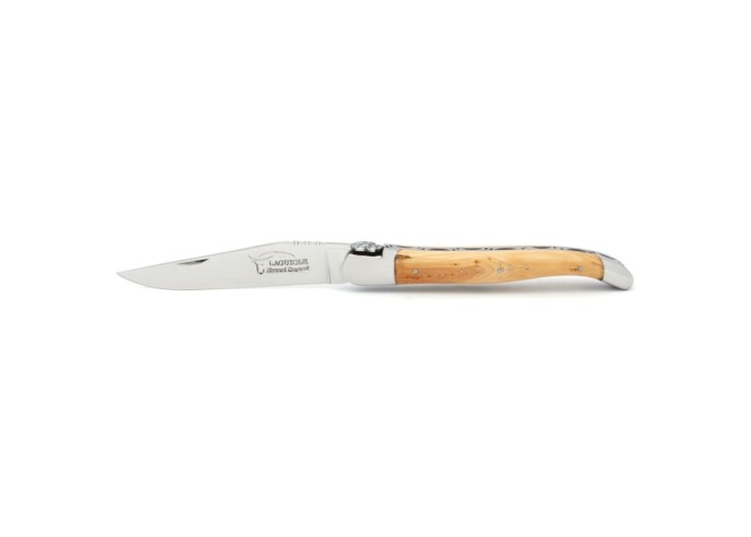 Laguiole pliant, 12 cm, abeille forgée casque de pompier, lame seule, manche genévrier