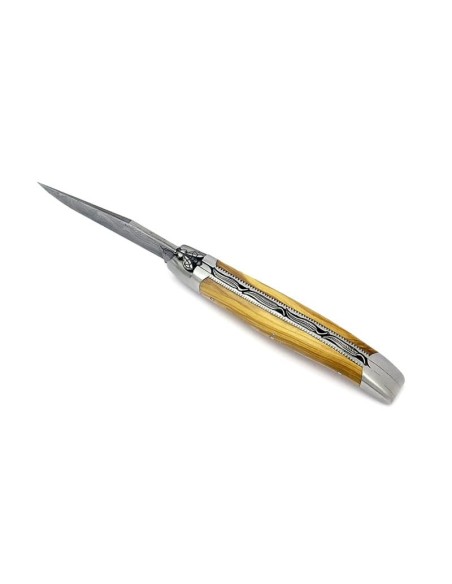 laguiole pocket knife 12 cm bee and spring chiseled with file damascus steel blade olivewood handle