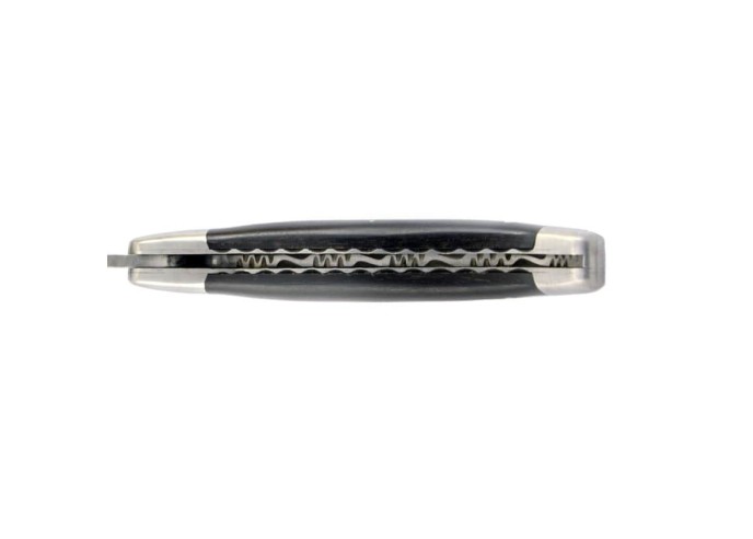 Laguiole pocket knife, 12 cm, forged bee, top and bottom chiseling, ebony wood handle with matt bolsters