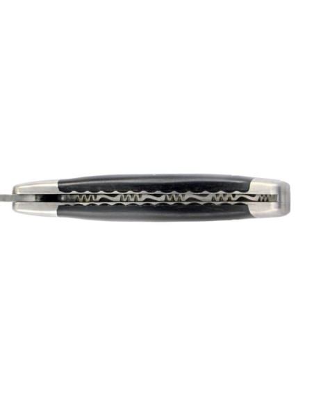 Laguiole pliant, 12 cm, abeille forgée, lame seule, ciselé dessus dessous, mitres inox mat, manche en ébène