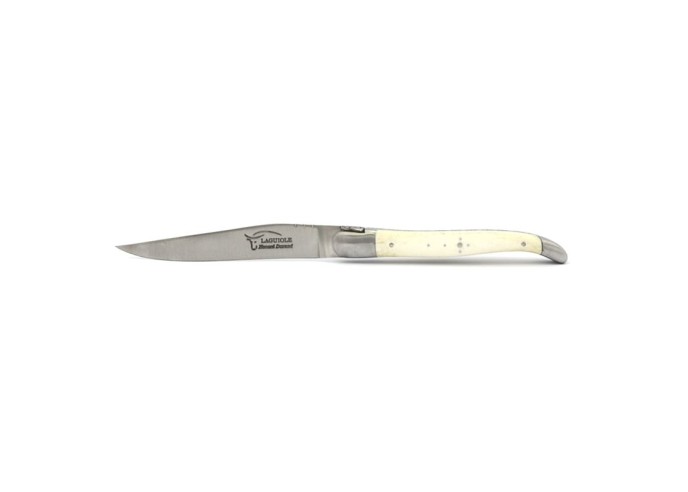 Coffret de couteaux de table Laguiole avec mitres inox mat, manche galbé en corne divers et os