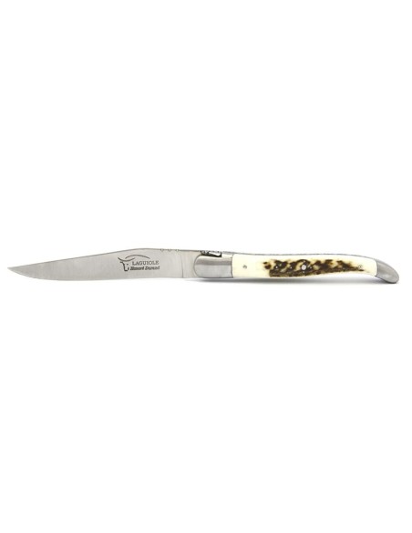 Laguiole Steakmesser, Heftbacken aus mattem Edelstahl, breiterer Griff aus verschiedene Hornarten