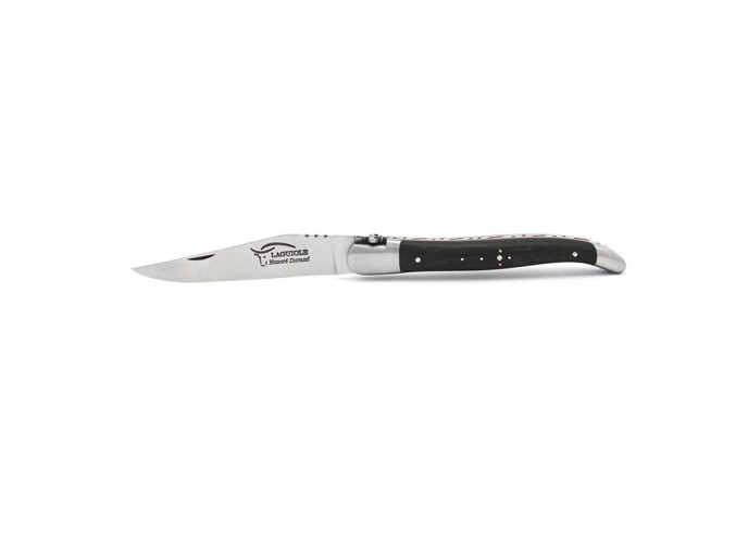 Laguiole 12 cm, fleur de lys, manche en ébène et intercalaire rouge