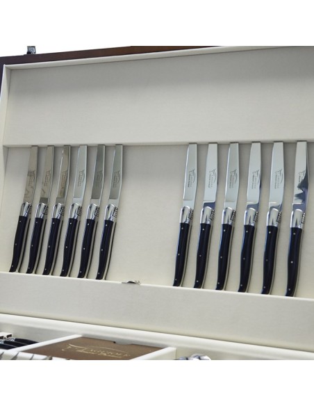 Ménagère Laguiole, 24 pièces manche corian, mitres inox brillant