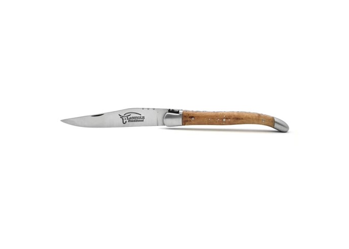 Laguiole pocket knife, 11 cm, forged bee, briar wood handle with matt bolsters