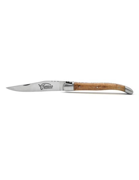 Laguiole Klappmesser, 11cm, Geschmiedete Biene, Heftbacken aus mattem Edelstahl, Griff aus Heideholz