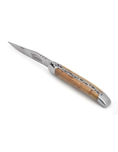 Laguiole Klappmesser, 11cm, Geschmiedete Biene, Heftbacken aus mattem Edelstahl, Griff aus Heideholz