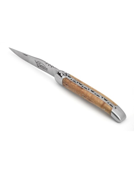 Laguiole Klappmesser, 11cm, Geschmiedete Biene, Heftbacken aus mattem Edelstahl, Griff aus Heideholz