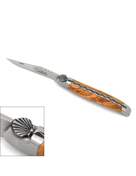 Laguiole 12 cm, Saint Jacques shell, olivewood handle