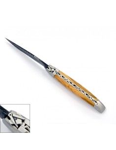 Laguiole 12 cm, franc-maçon, lame acier Damas, manche en olivier