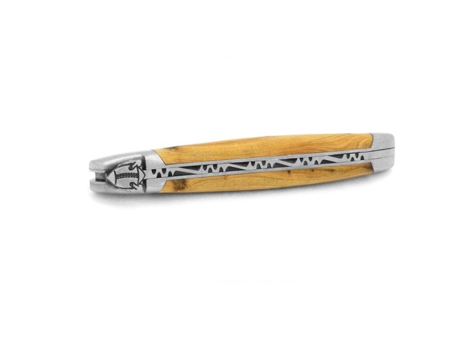 Laguiole pocket knife, 12 cm, rugby ball, olive wood handle