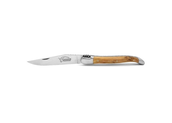 Laguiole knife, 12 cm, Carmarguean cross, olive wood handle