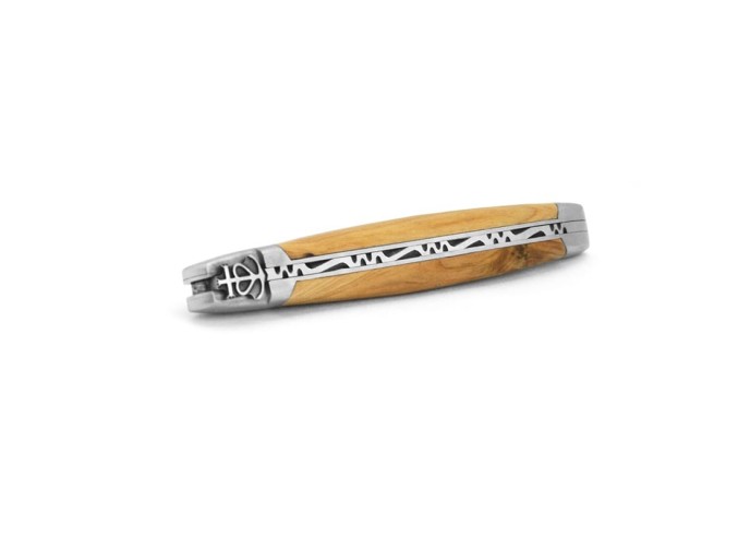 Laguiole knife, 12 cm, Carmarguean cross, olive wood handle