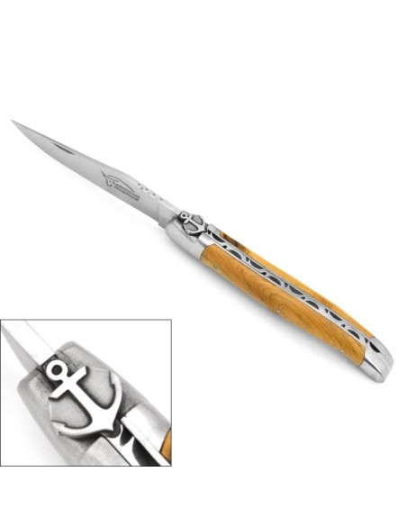 Laguiole 12cm, Anker, Heftbacken aus mattem Edelstahl, Olivenholz