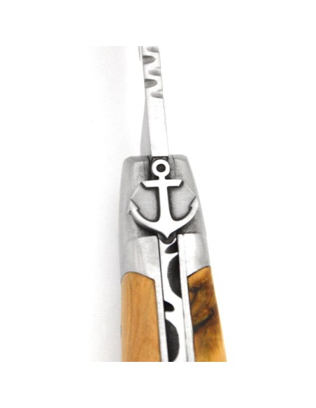 Laguiole 12cm, Anker, Heftbacken aus mattem Edelstahl, Olivenholz