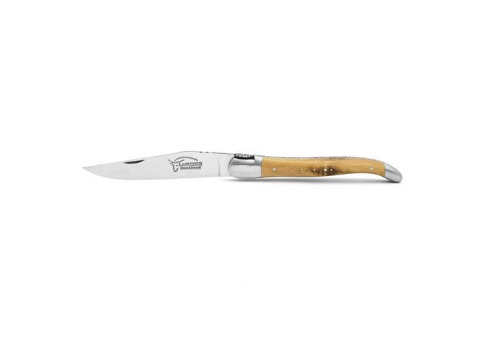 Laguiole knife, 12 cm, flower motif, olive wood handle