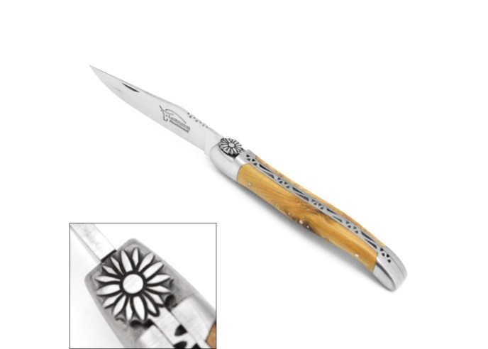 Laguiole 12cm, Blume, Griff aus Olivenholz