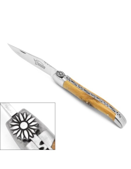 Laguiole 12cm, Blume, Griff aus Olivenholz