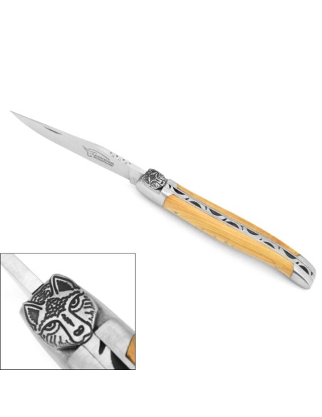 Laguiole 12 cm, tête de loup, lame seule, manche en olivier