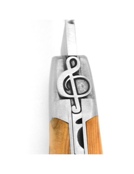 Laguiole Klappmesser, 12cm, Violinschlüssel, Griff aus Olivenholz