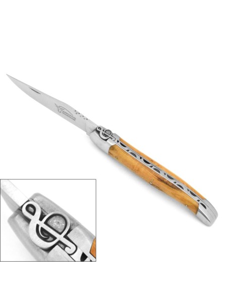 Laguiole Klappmesser, 12cm, Violinschlüssel, Griff aus Olivenholz
